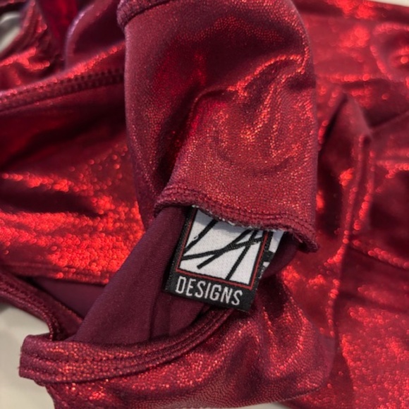 Girls Dance Costume - Shiny Red Unitard Pants Tight - Picture 3 of 3